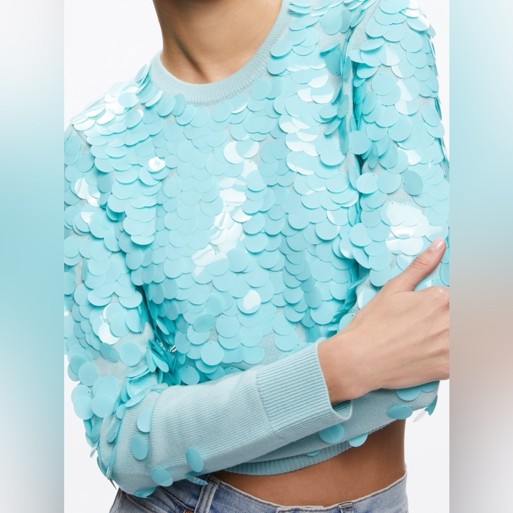 Alice Olivia Wool Aqua Sequin Sweater